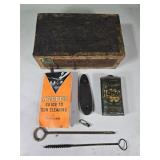 Vtg Wooden Cigar Box & Gun Cleaning Supplies