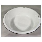 Vtg White w/ Black Rim Enamelware Wash Basin 16ï¿½"