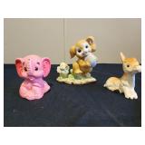 Vtg pink elephant bank, bunny and chick, donkey