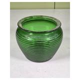 Vtg Emerald Green Ribbed Behive Vase 4ï¿½"T