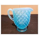 Fenton Blue Opalescent Glass Hobnail Footed