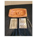 Mid-century plastic wood-look acorn nut bowl with