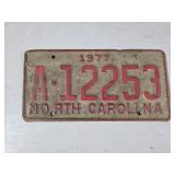 Vintage 1977 North Carolina Liscense Plate