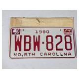 NOS 1980 North Carolina Liscense Plate