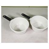 Vintage White Enamelware 7" Pots w/ Black Handles