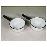 2 Vintage White w/ 6" Black Rim Enamelware Pots