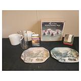 Christmas mugs, ornament, small trays winter