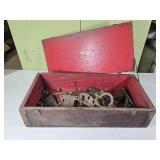 Vintage Wooden Box w/ Assorted Hardware (broken