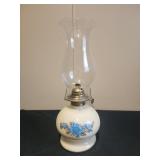 Oil Lamp With Flowers Glass Base 14 inch