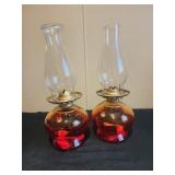 Vintage P & A Risdon Eagle Amberina Oil Lamps