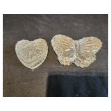 Glass heart and butterfly trinket dishes