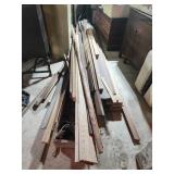 Assorted wood and trim pieces, wooden box