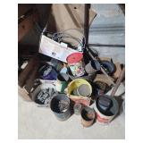 Tins with nails, assorted hardware and more