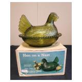 Indiana Glass Olive Hen on a Nest with original