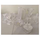 Glass vases, candle holders, a heart shaped