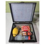 Vintage Storage Box w/Checkers, Poker Chips &