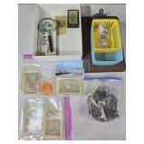 Vtg Stickers, Post Cards, Magnifying Glass,