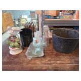 Enamelware Bucket, Coke Bottles, Desk Organizer &