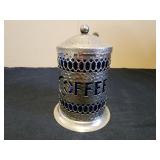Vintage Silver Plate Coffee Canister w/ Cobalt