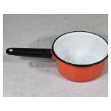 Vtg Orange & White w/ Black Trim 6" Enamelware