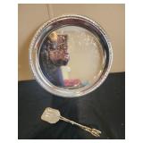 Silverplated tray and serving tongs