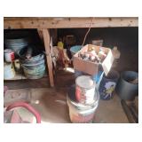 Bottom shelf contents including galvanized