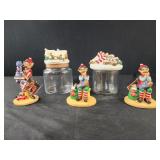 Santas Helpers figurines and 2 glass jars Santas Helpers figurines and 2 glass jars