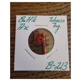 Vintage Tin Red Battle Axe tobacco tag Vintage Tin Red Battle Axe tobacco tag
