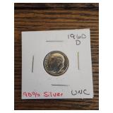 1960 D Roosevelt dime 90% silver unc 1960 D Roosevelt dime 90% silver unc
