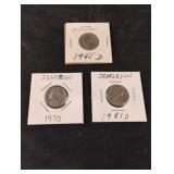 Jefferson 1941 D, 1970 and 1981 D nickels Jefferson 1941 D, 1970 and 1981 D nickels
