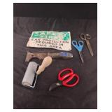 Ear protection metal sign, roller, scraper and Ear protection metal sign, roller, scraper and