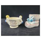 Vintage Relpo Baby Bootie Planter - Pink & Blue, Vintage Relpo Baby Bootie Planter - Pink & Blue,