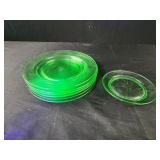 Depression glass Green uranium plates six 6" Depression glass Green uranium plates six 6"