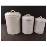 Coffee, sugar and tea canister set. Grey metal Coffee, sugar and tea canister set. Grey metal