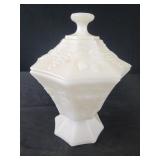 Vintage milk glass grape and leaf 8-sided, lidded Vintage milk glass grape and leaf 8-sided, lidded