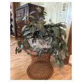 Faux House Plant with Wicker Stand