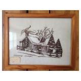 12x9 snowy cabin framed embroidery
