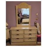 Vintage Rattan & Faux Bamboo Dresser 49"W 18"D