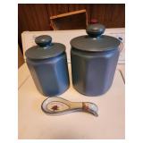 Blue containers and home sweet home spoon rest