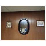 Mirror and needlepoint wall hangings