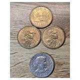 3 Sacagawea & a Susan B. Anthony 1 Dollar Coins