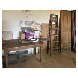 Contents of Wall - Table, Vintage Wood Ladder,