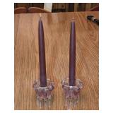 2- Glass Candleholders 11" tall