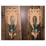 Vtg Burwood Peacock Wall Sconces 17" tall