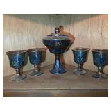 Harvest Grape Carnival Glass Gandy Dish & 4