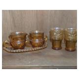 Vtg Kings Crown Amber Sugar & Creamer & Lilly
