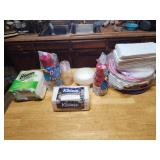 Napkins cups plates coffee filters