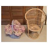Mini Wicker Chair & Basket of Artificial Flowers