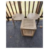 3 small plastic patio tables