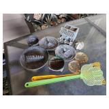 Ashtrays, fish house coasters, fly swatters,